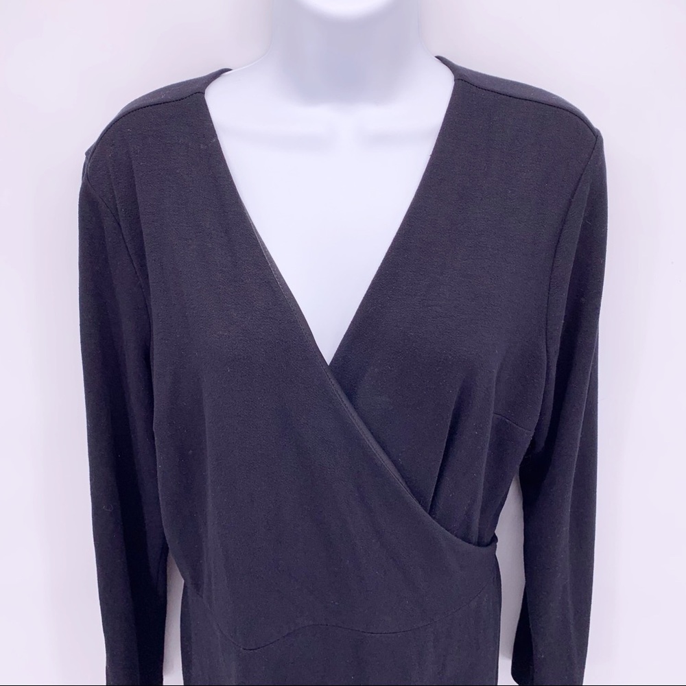 LOFT Black Long Sleeve Wrap Dress Size LP - Picture 2 of 7
